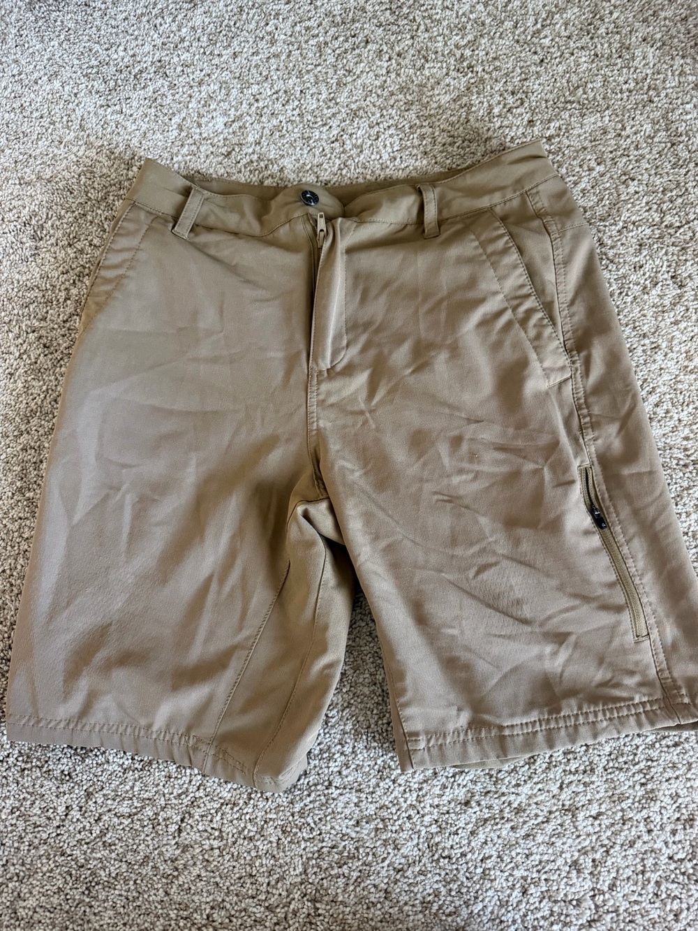 Men's Tan Hybrid Active Shorts with Zip Pocket